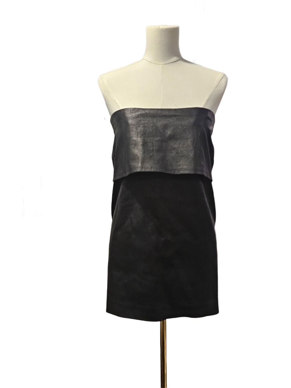 Donna Karan Black Label Lambskin Leather Black Strapless Mini Dress Size S
